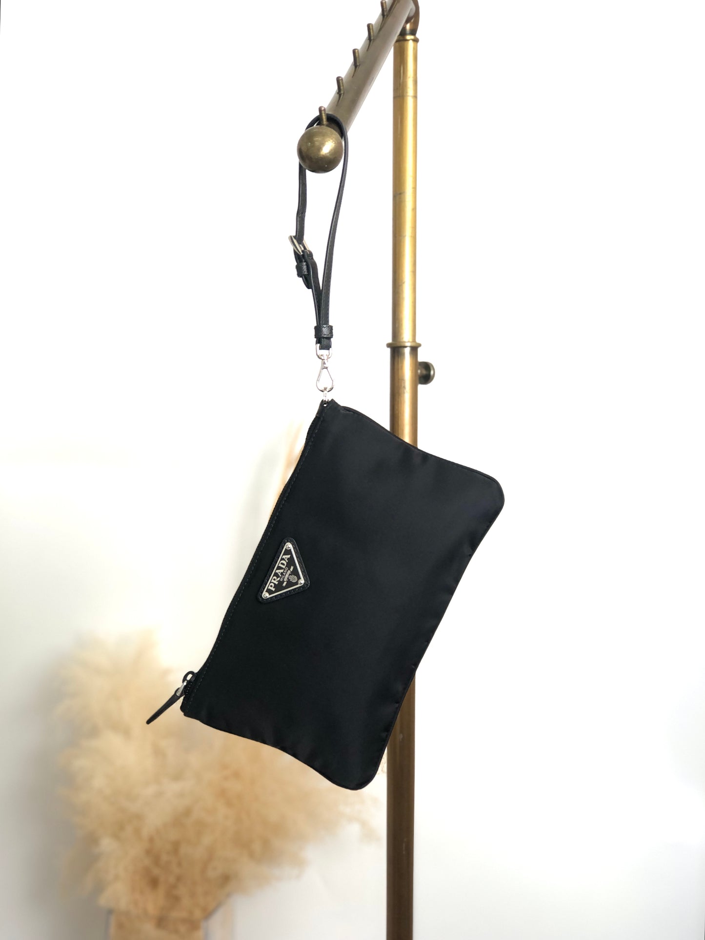 PRADA Tessuto Triangle Logo Handbag  Pouch Black Vintage wc2wgs