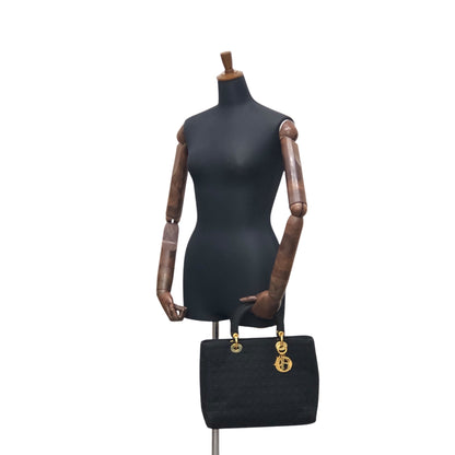 Christian Dior Cannage Logo Charm Handbag Black Vintage 2camf8