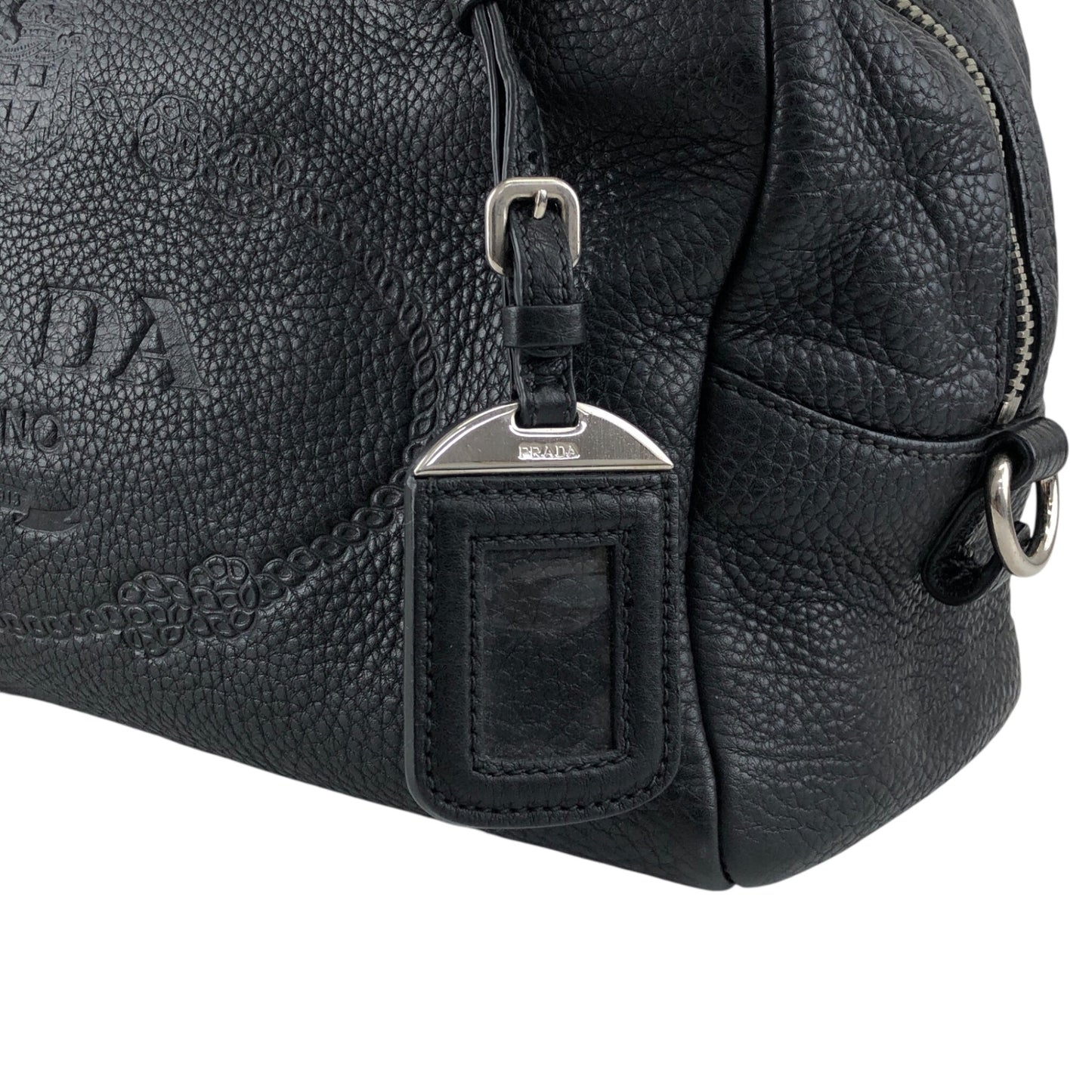 PRADA Logo Embossed Small Boston bag Handbag Black Vintage maefbu