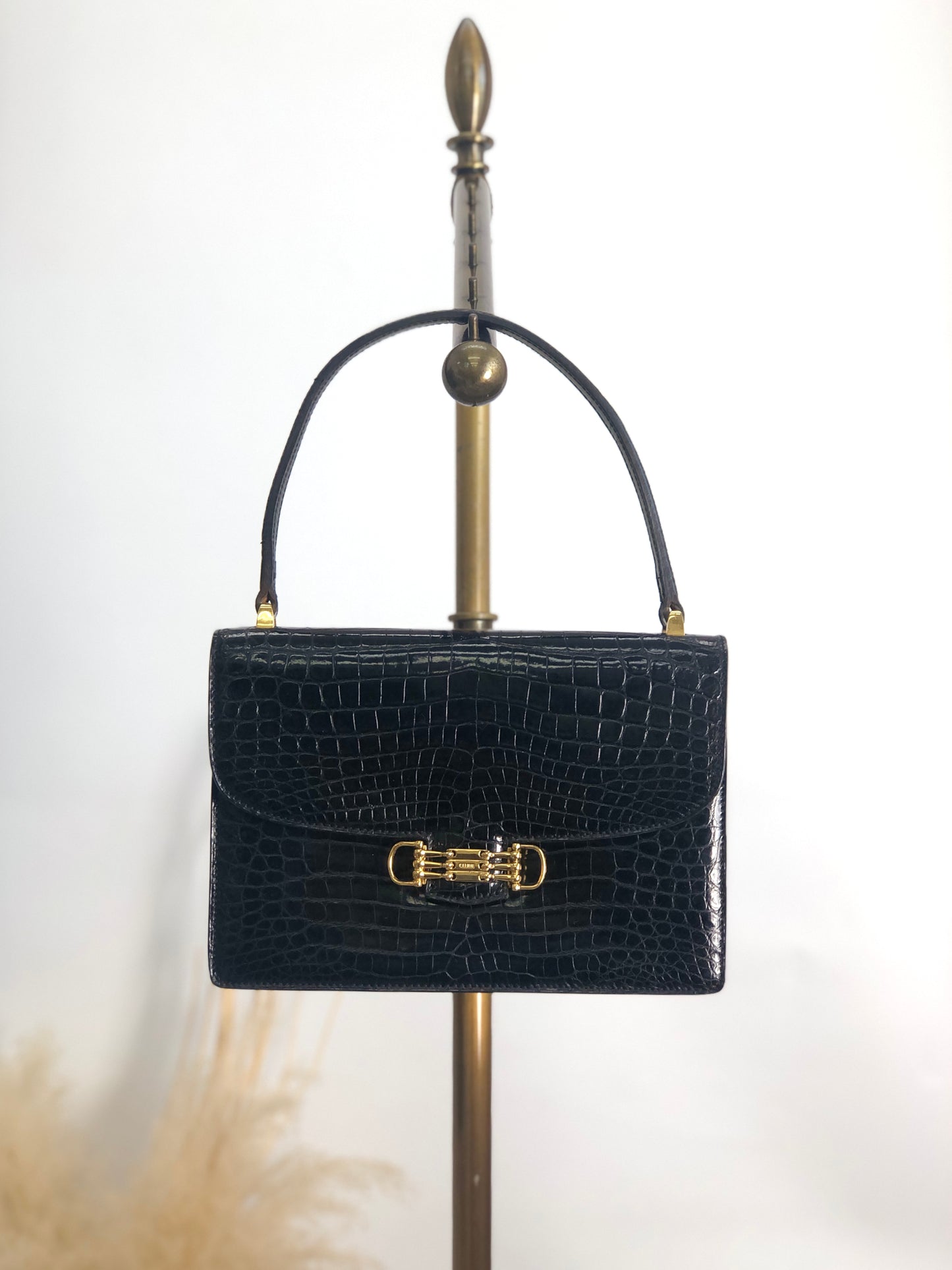 CELINE Horse Bit Handbag Black Vintage 4mkifm