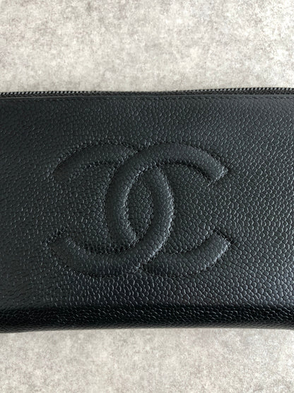 CHANEL Coco Mark Long Wallet Black Vintage cvjxwf