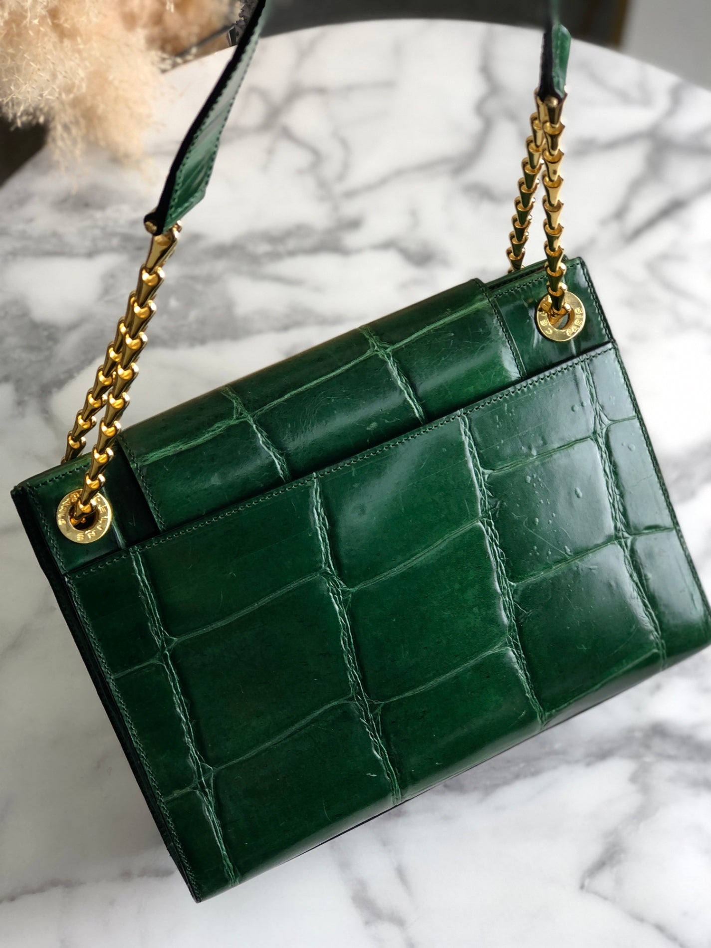 CELINE Chain Shoulder bag Green Vintage dwbc7x
