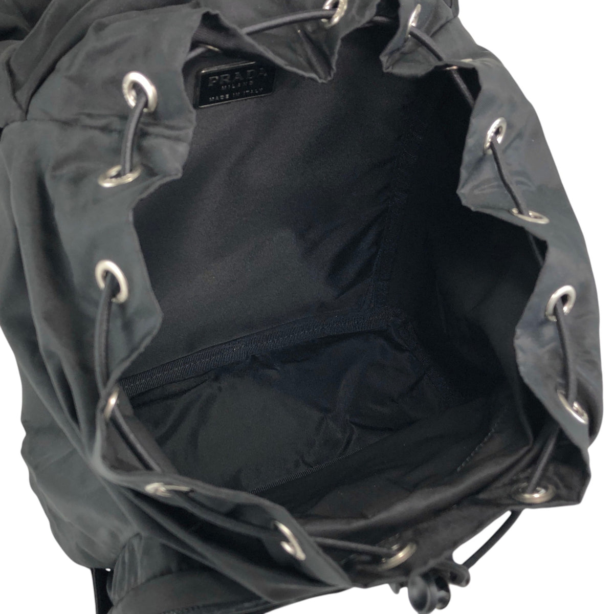 PRADA Tessuto Triangle Logo Front Buckle Backpack Black Vintage 8na4hp