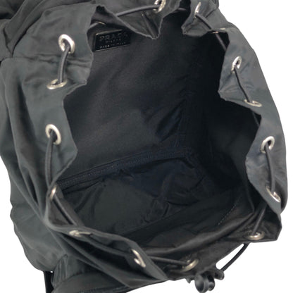 PRADA Tessuto Triangle Logo Front Buckle Backpack Black Vintage 8na4hp