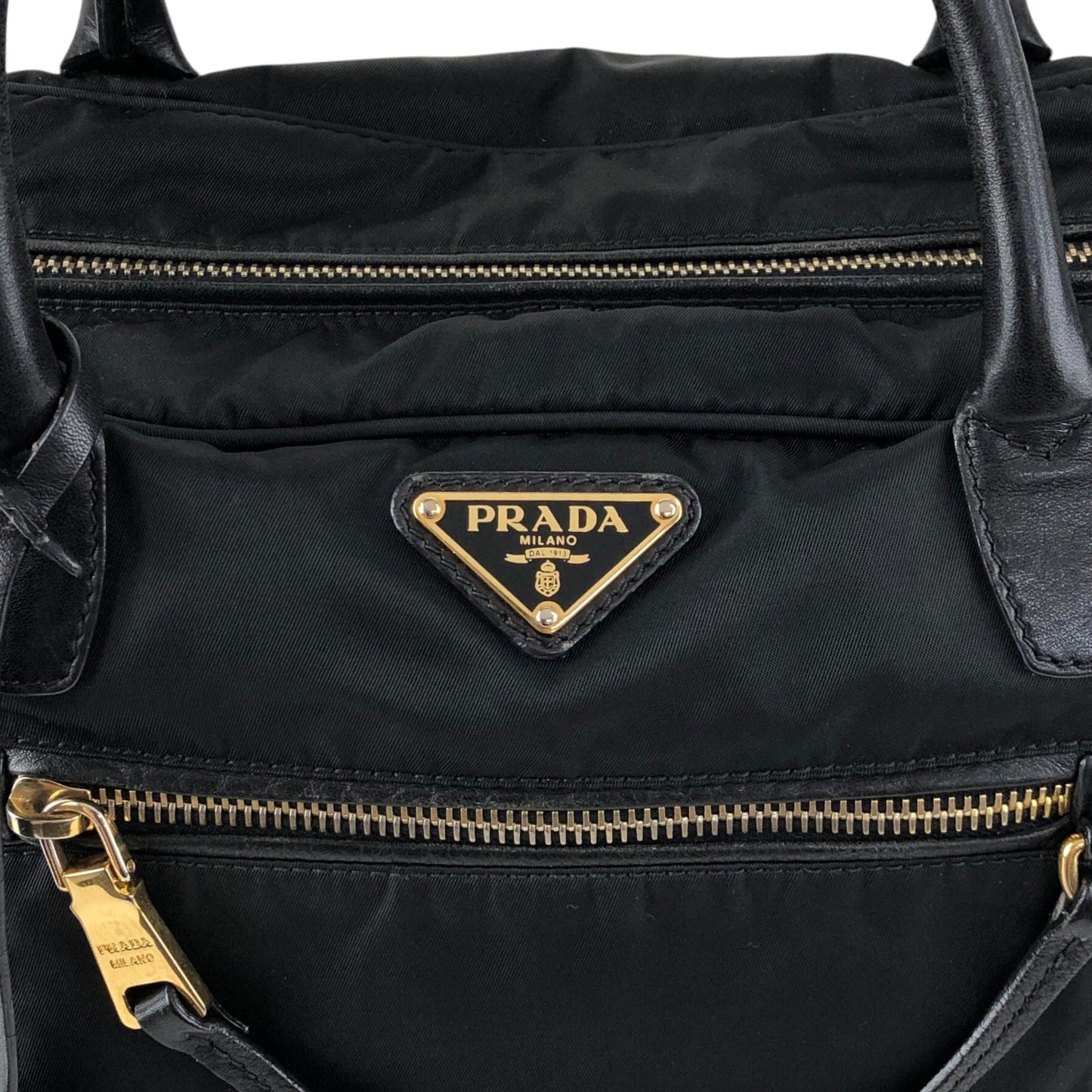 PRADA Tessuto Triangle Logo Padlock Two-way Small Boston bag Shoulder bag Black Vintage ha37gm