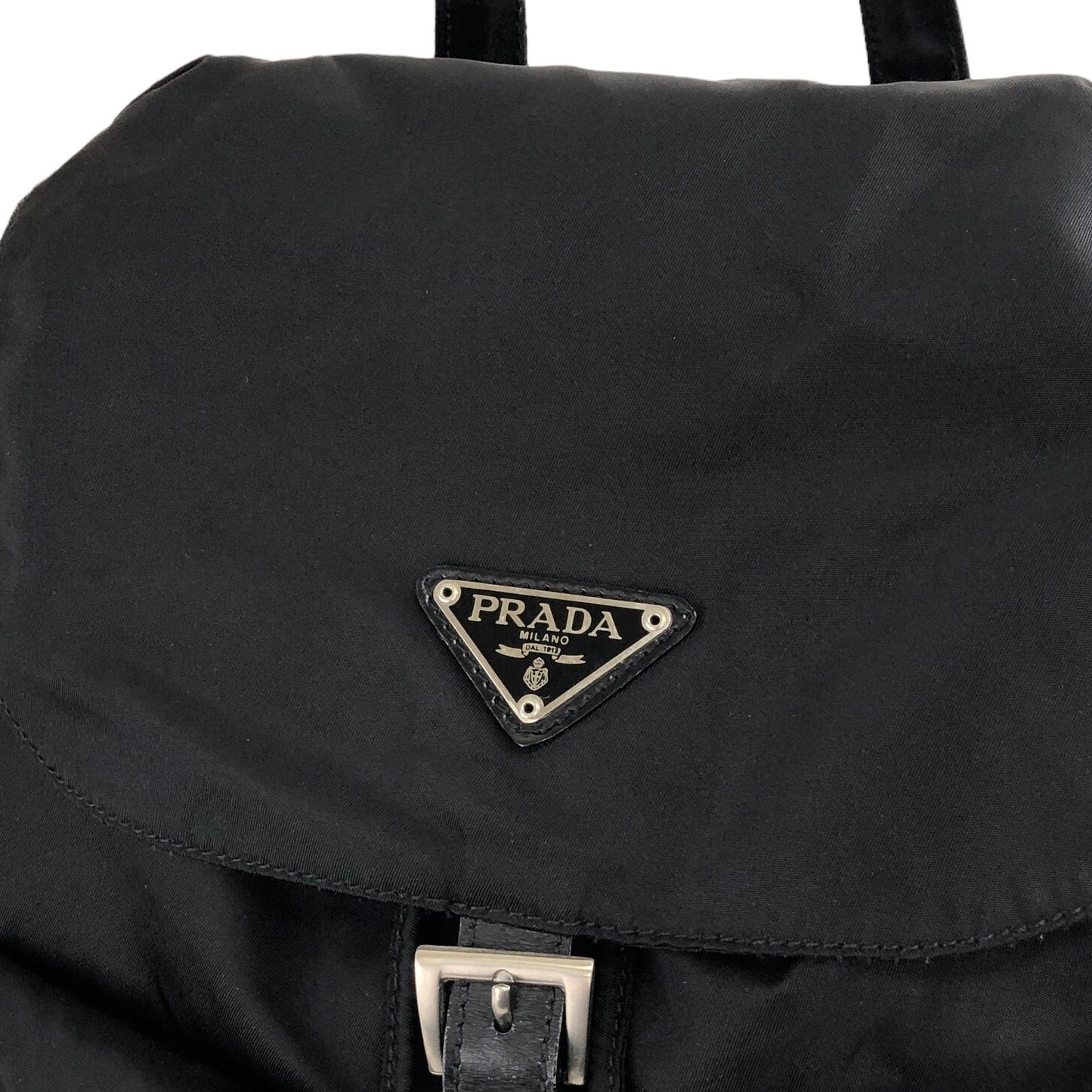 PRADA Triangle Logo Front Buckle Backpack Black Vintage d4dvwd