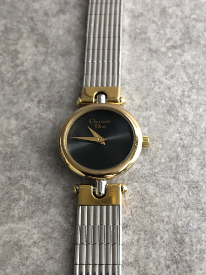 Christian Dior Logo Quartz Watch Silver×Gold 3025 Vintage 3es7fc