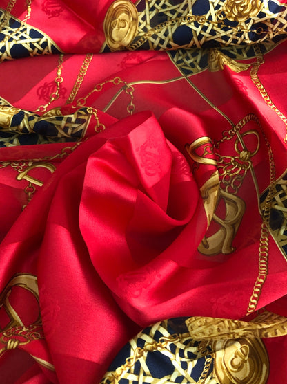 Christian Dior Cannage Logo Charm Motif  Scarf Red Vintage 4nw85m