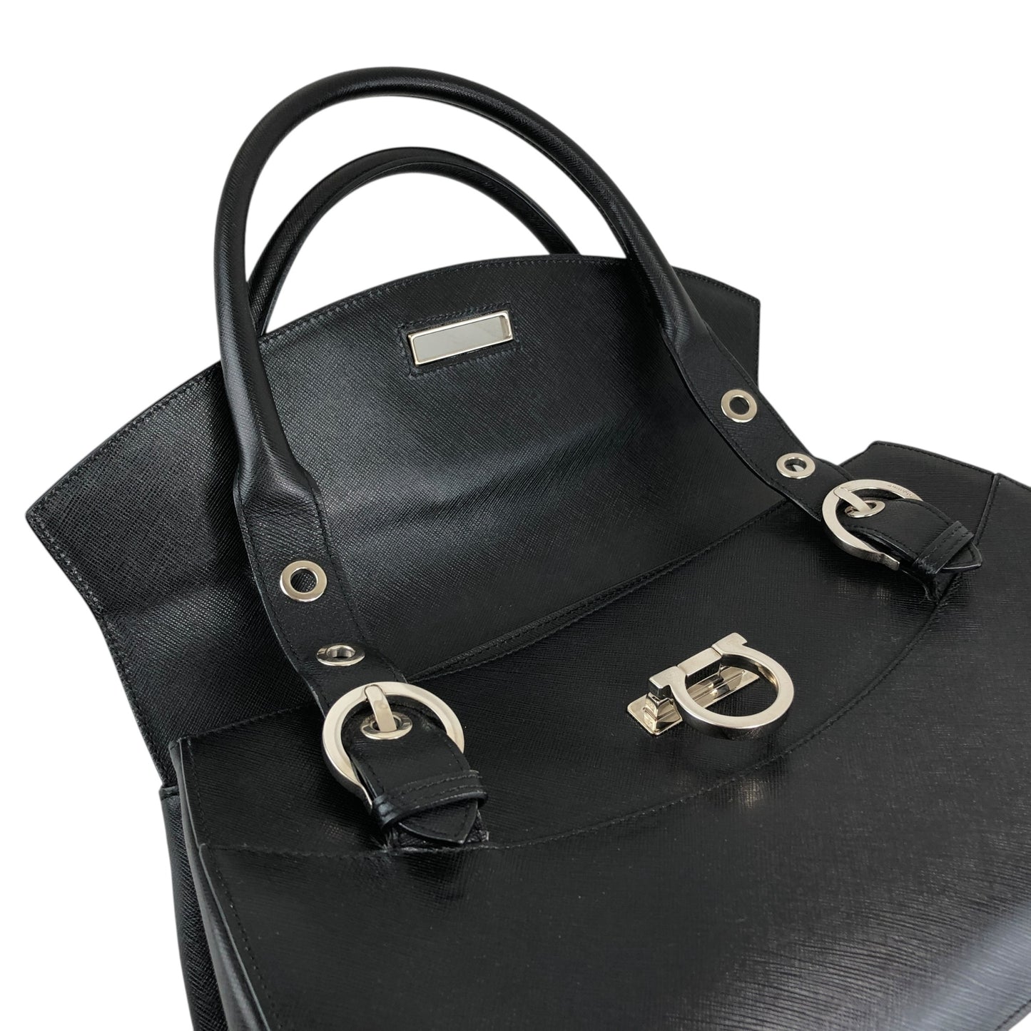 Salvatore Ferragamo Gancini Handbag Black Vintage 7wdsnj