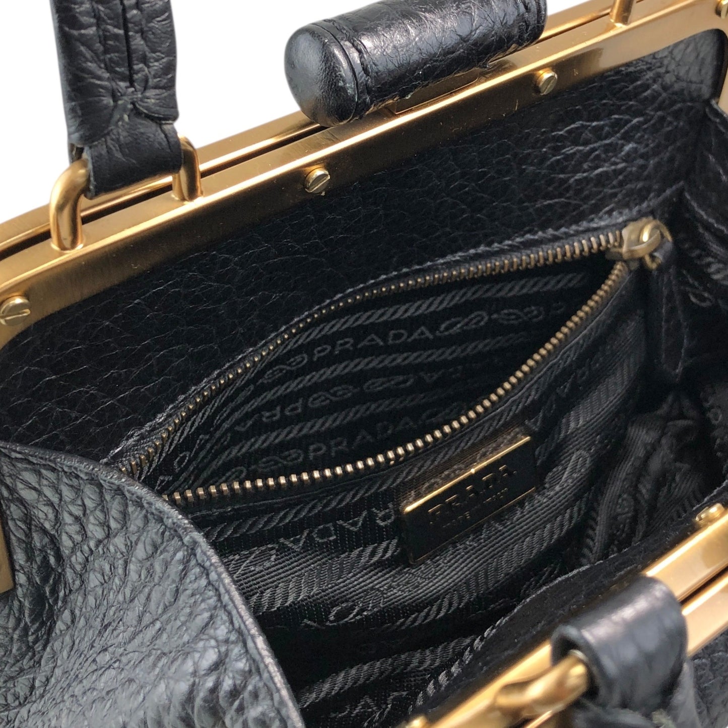 PRADA Triangle Logo Metal Closure Handbag Black Vintage epwvbd