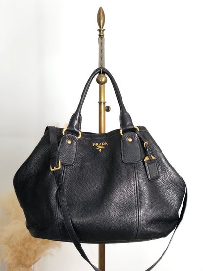 PRADA Logo Two-way Handbag Shoulder bag Black Vintage 5umuja