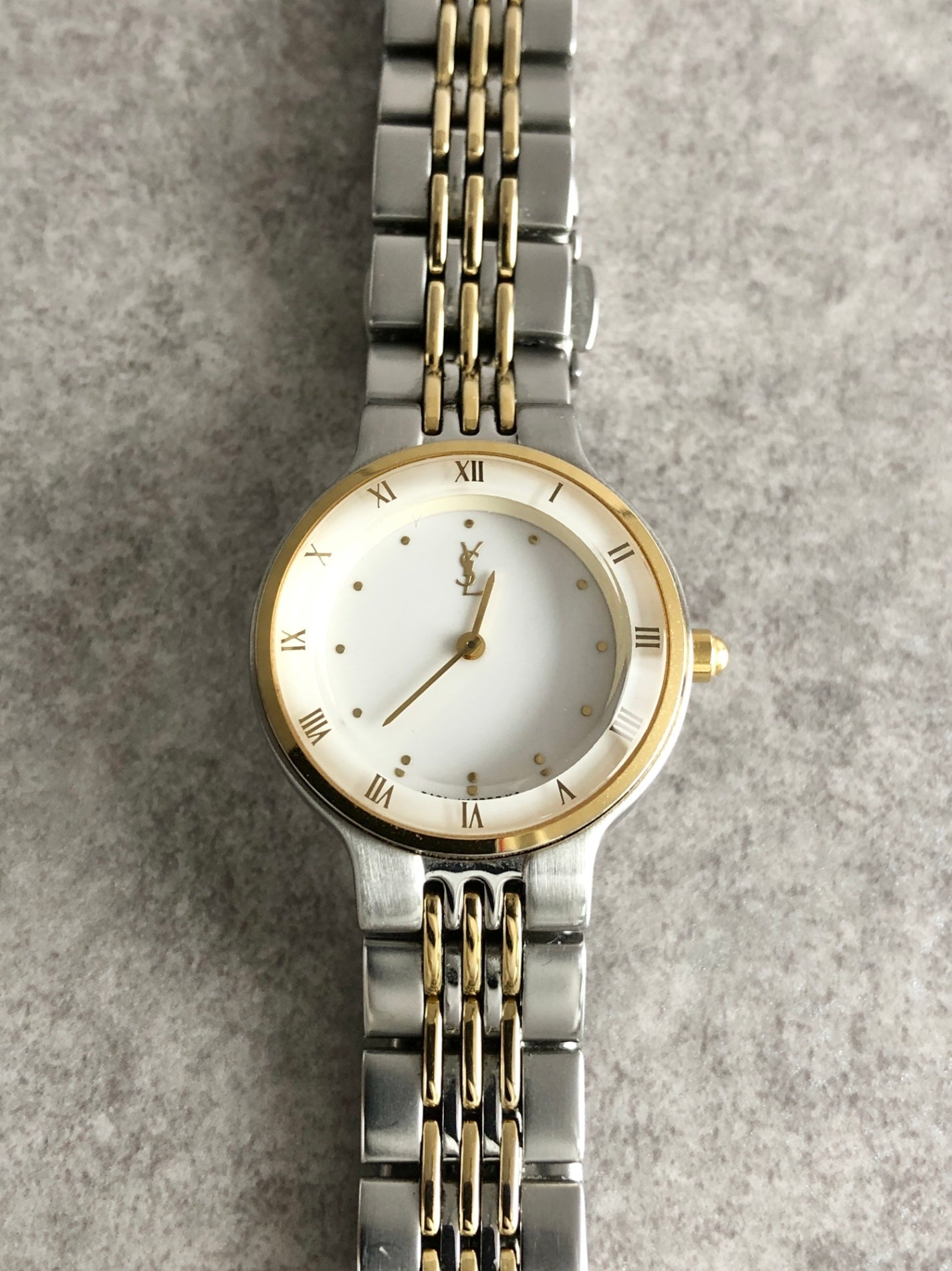 Yves Saint Laurent YSL Logo Watch Silver×Gold Vintage dxnipd