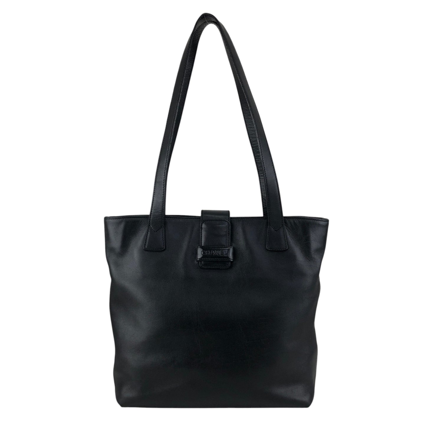 CHANEL Logo Handbag Totebag Black Vintage 6vtcfe