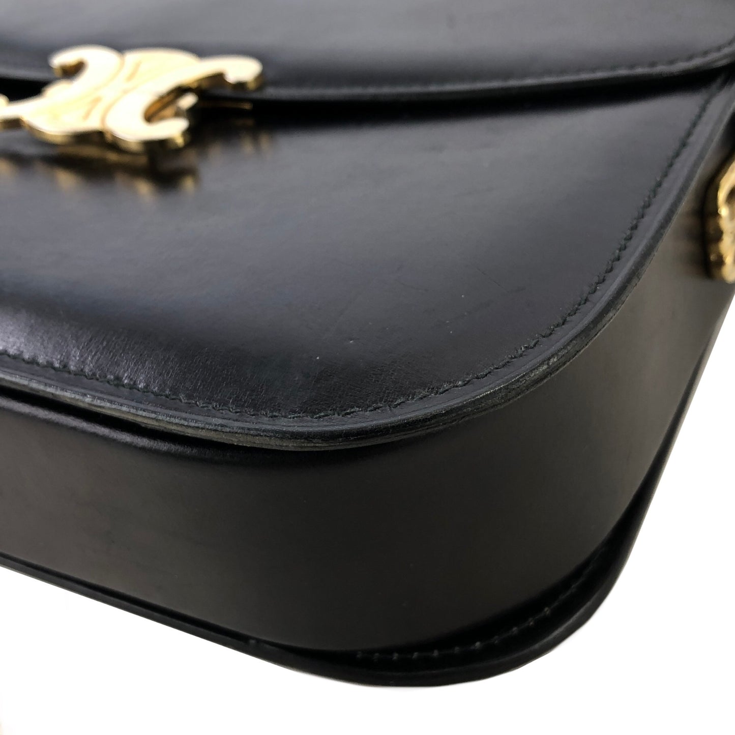 CELINE Triomphe Leather Crossbody Shoulder bag Black Vintage iv4xyc