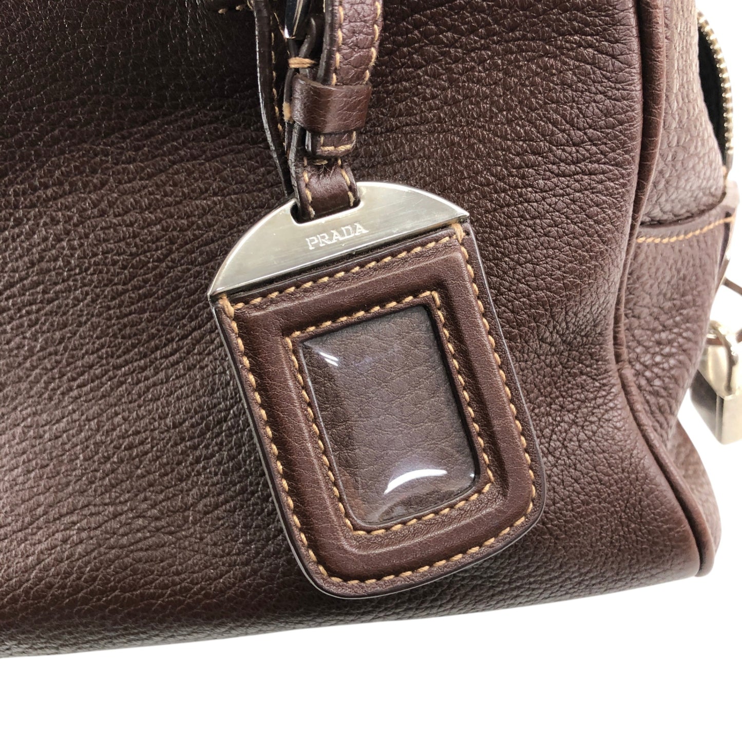 PRADA Logo Embossed Handbag Boston bag Brown Vintage pn7xkf