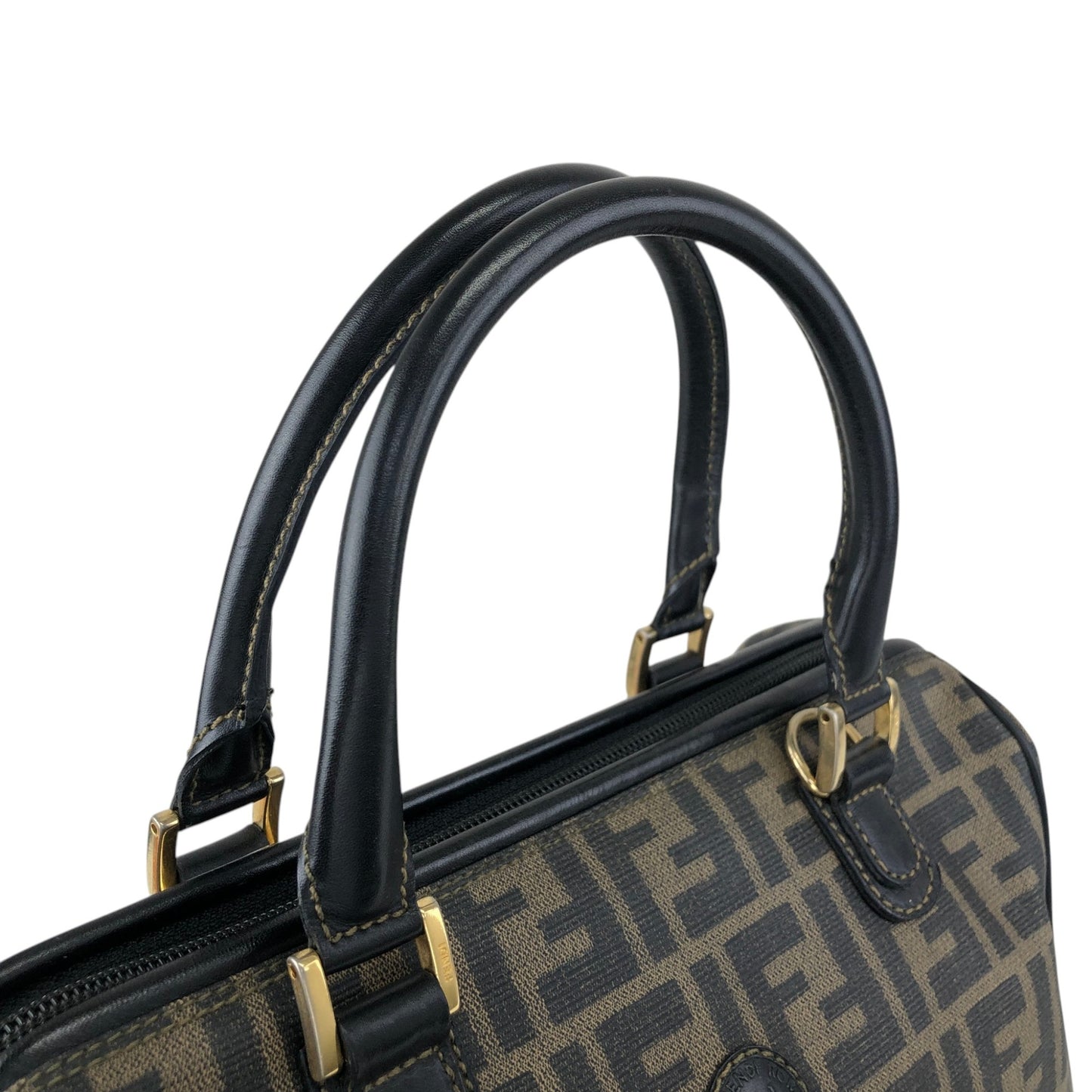 FENDI Zucca Logo Small Boston bag Handbag Black Vintage cf6xpb