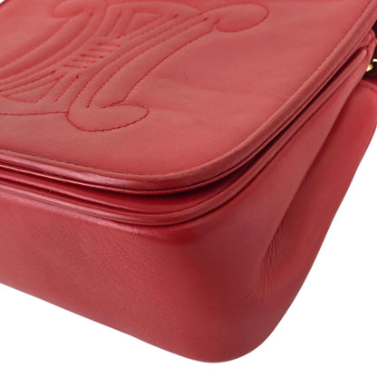 CELINE Triomphe Stitch Chain Shoulder bag Red Vintage 2vaduu