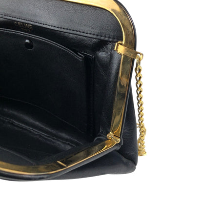 CELINE Blason Metal Clasp Chain Shoulder bag Black Vintage fsu5cp