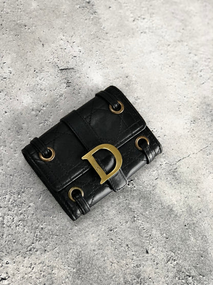 Christian Dior Cannage Logo Folded Wallet Black Vintage tyt3y7