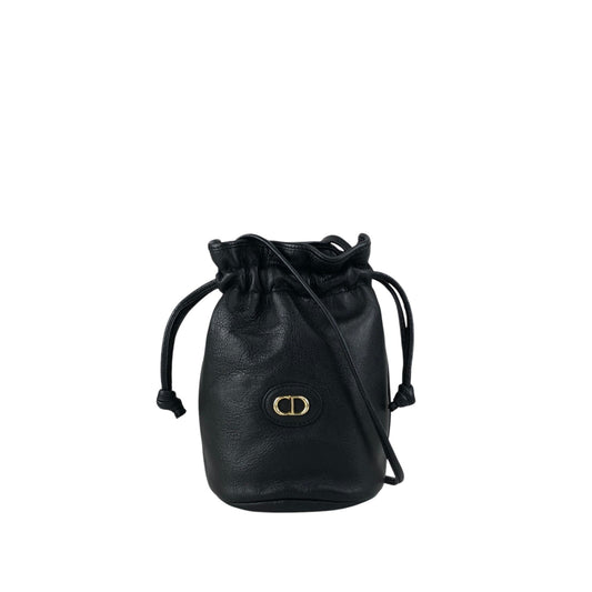 Christian Dior CD Logo Drawstring Shoulder bag Black Vintage h6xtv8