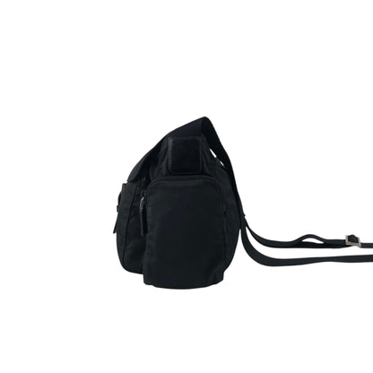 PRADA Tessuto Triangle Logo Front Buckle Side Pocket Shoulder bag Black Vintage 5whkzb