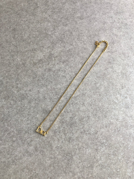 Christian Dior Logo Motif Necklace Gold Vintage jtke47