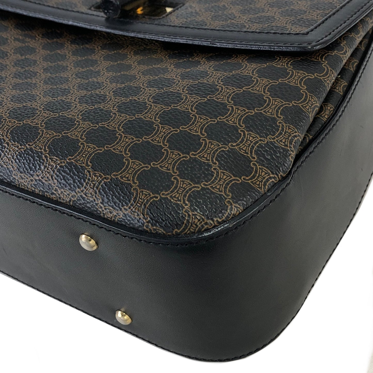 CELINE Macadam Logo Motif Charm Turn Lock Leather Two-way Handbag Shoulder bag Black Vintage cptypf