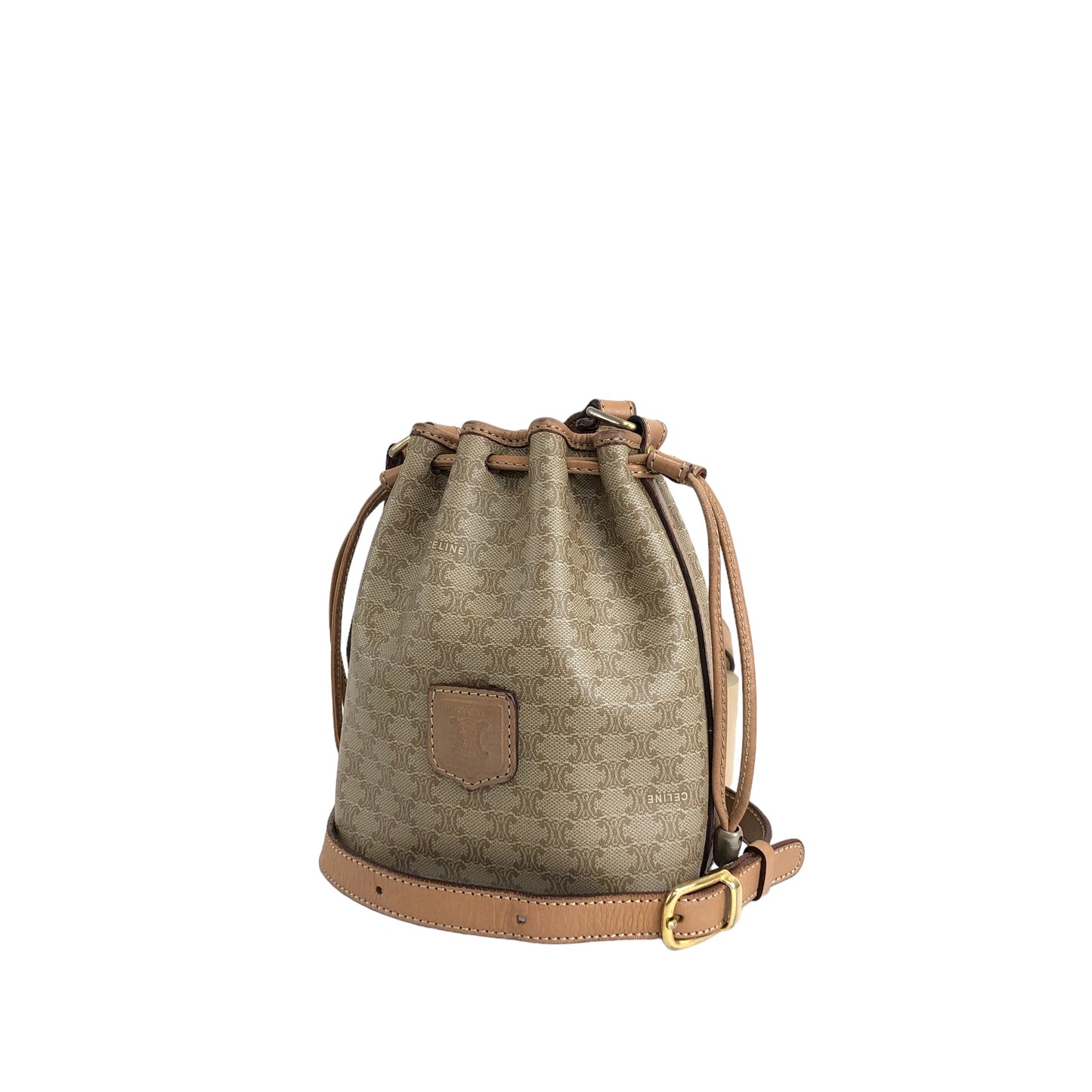 CELINE Macadam Blason Drawstring Small Shoulder bag Beige Vintage k56rng