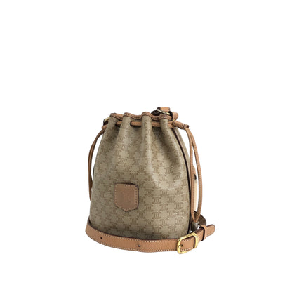 CELINE Macadam Blason Drawstring Small Shoulder bag Beige Vintage k56rng