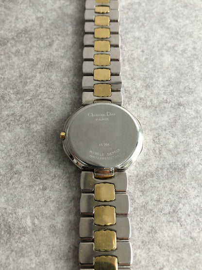 Christian Dior CD Logo Quartz Watch Silver×Gold 45.204 Vintage kh8utm