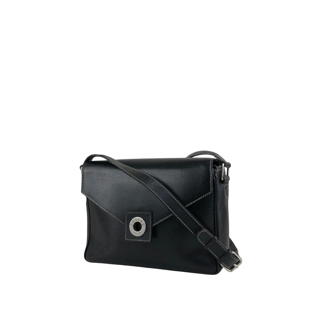 CELINE Circle Logo Shoulder bag Black Vintage e3r52b