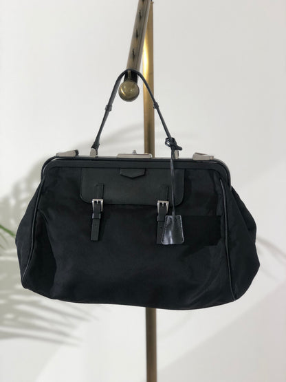 PRADA Triangle Logo Nylon Leather Boston bag Doctors bag Black Vintage cwki7t