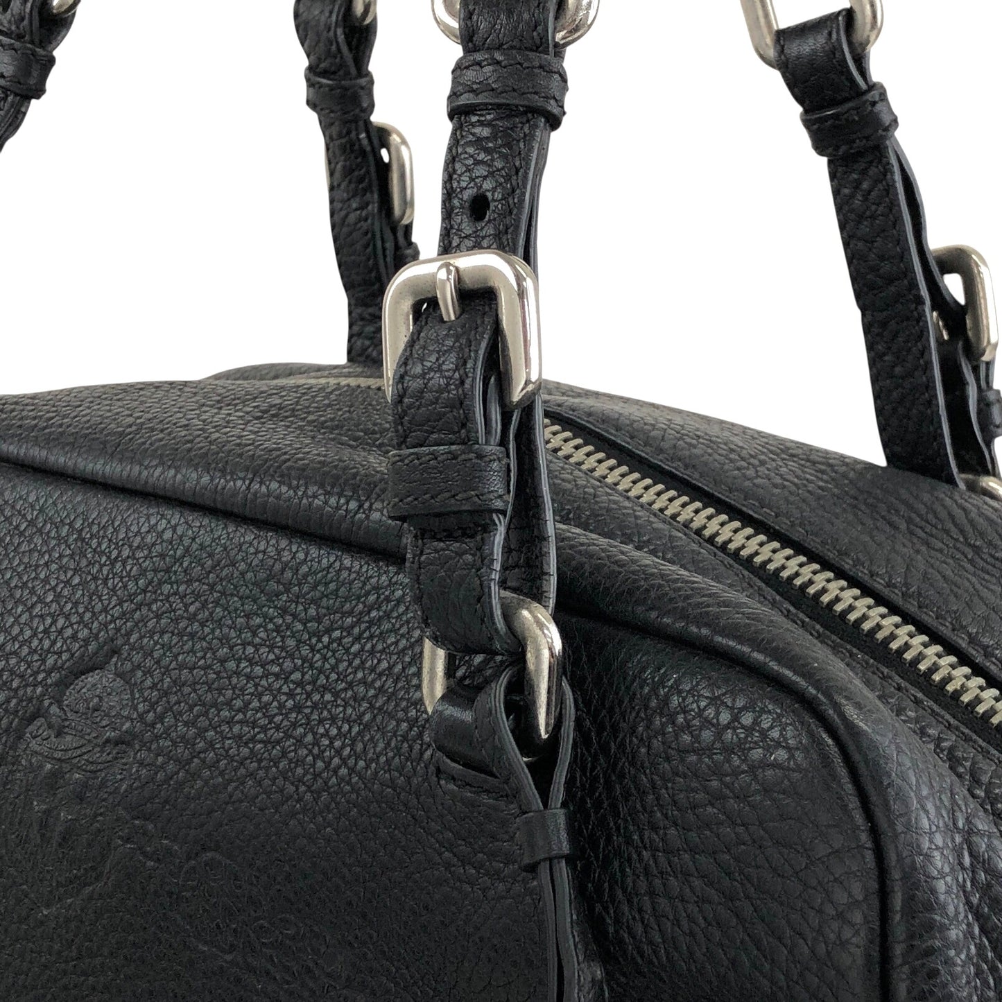 PRADA Logo Embossed Small Boston bag Handbag Black Vintage maefbu
