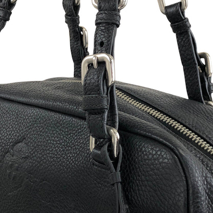 PRADA Logo Embossed Small Boston bag Handbag Black Vintage maefbu