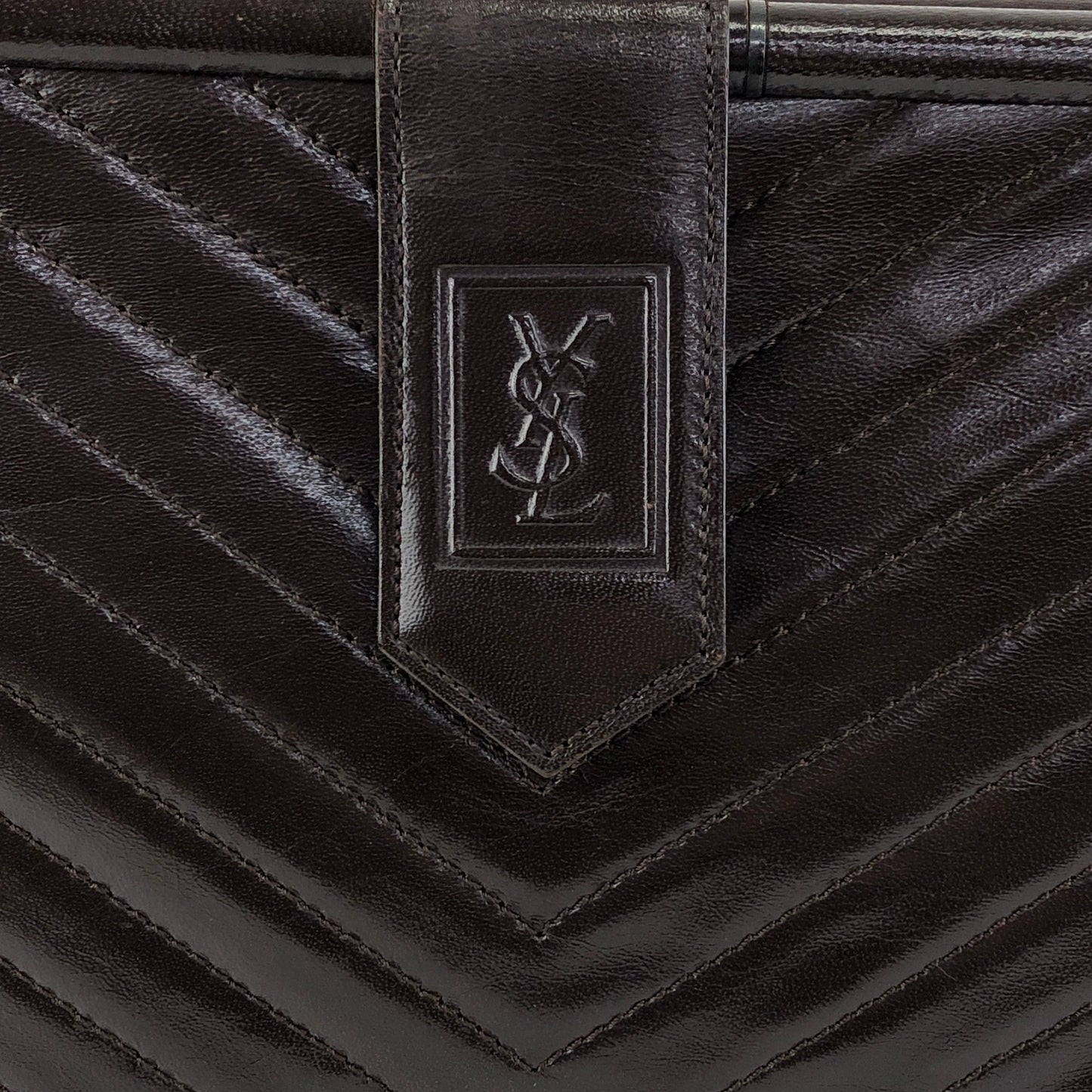 Yves Saint Laurent YSL Logo Bias Stitch Clutch bag Brown Vintage sj7x37