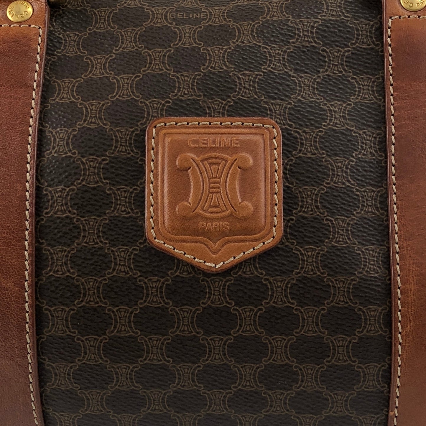 CELINE Macadam Blason Handbag Boston bag Brown Vintage ikwctp
