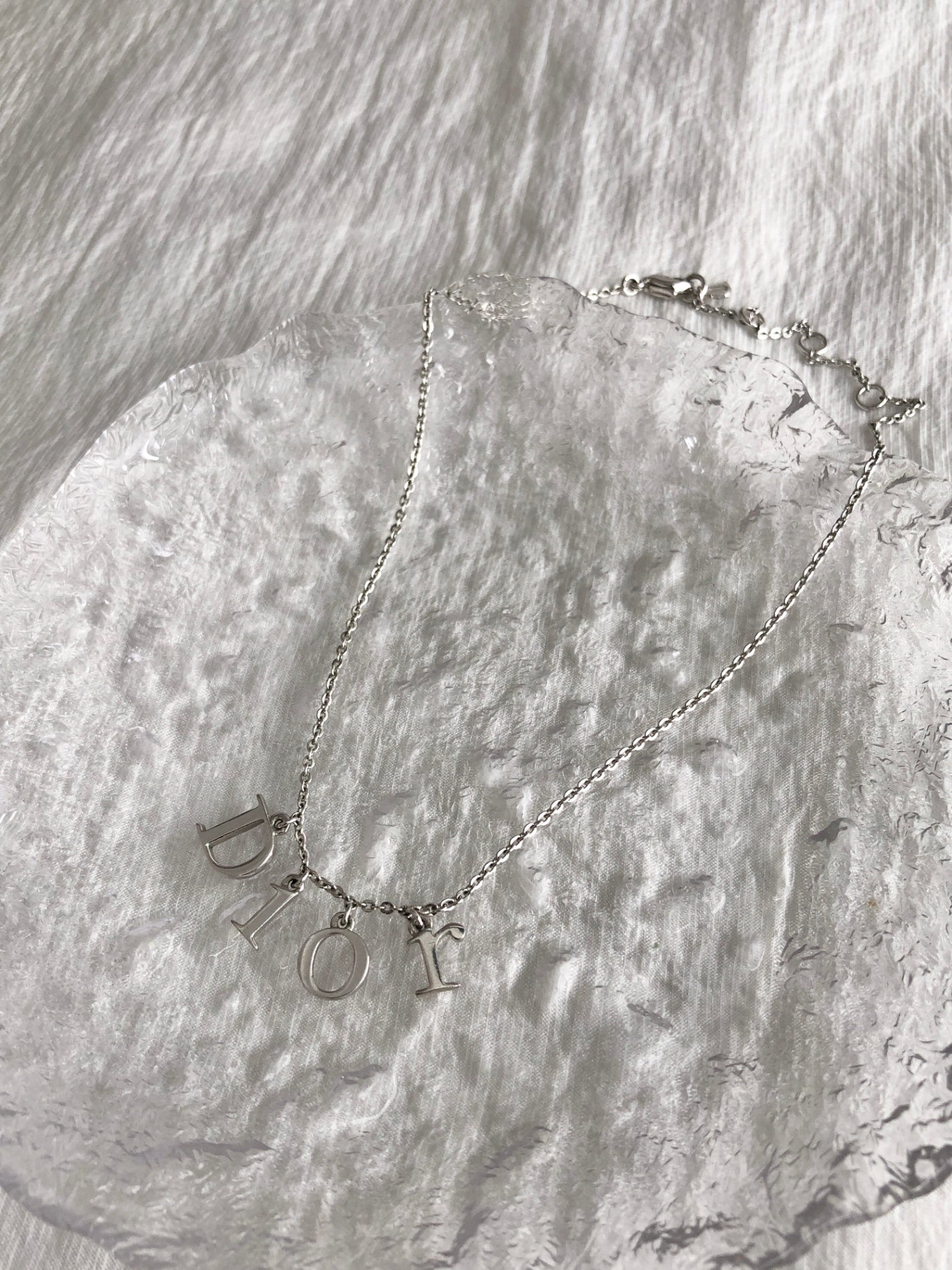 Christian Dior Logo Charm Necklace Silver Vintage fpf7en
