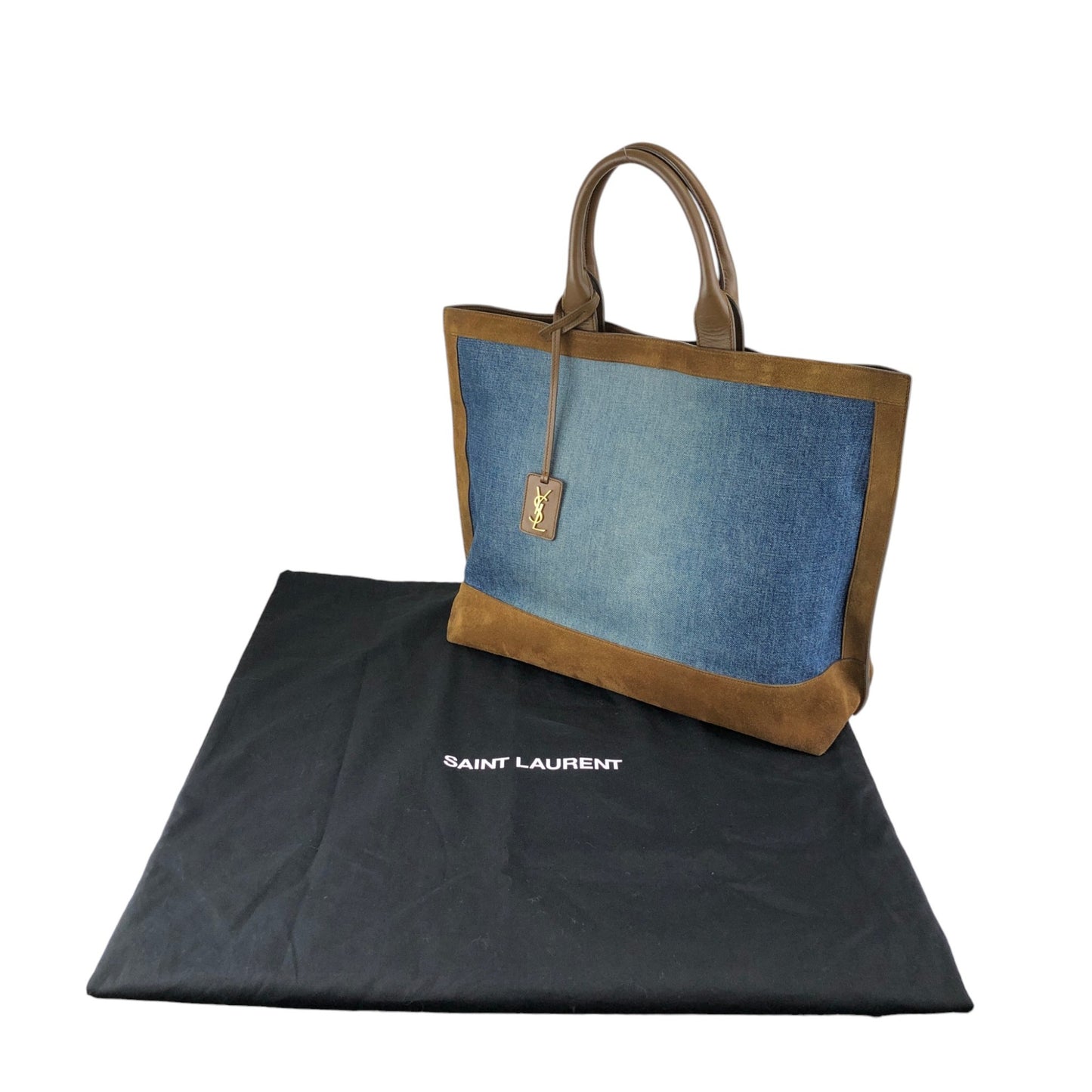 Yves Saint Laurent YSL Logo Totebag Indigo×Brown Vintage tgpnxk