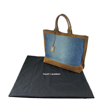 Yves Saint Laurent YSL Logo Totebag Indigo×Brown Vintage tgpnxk