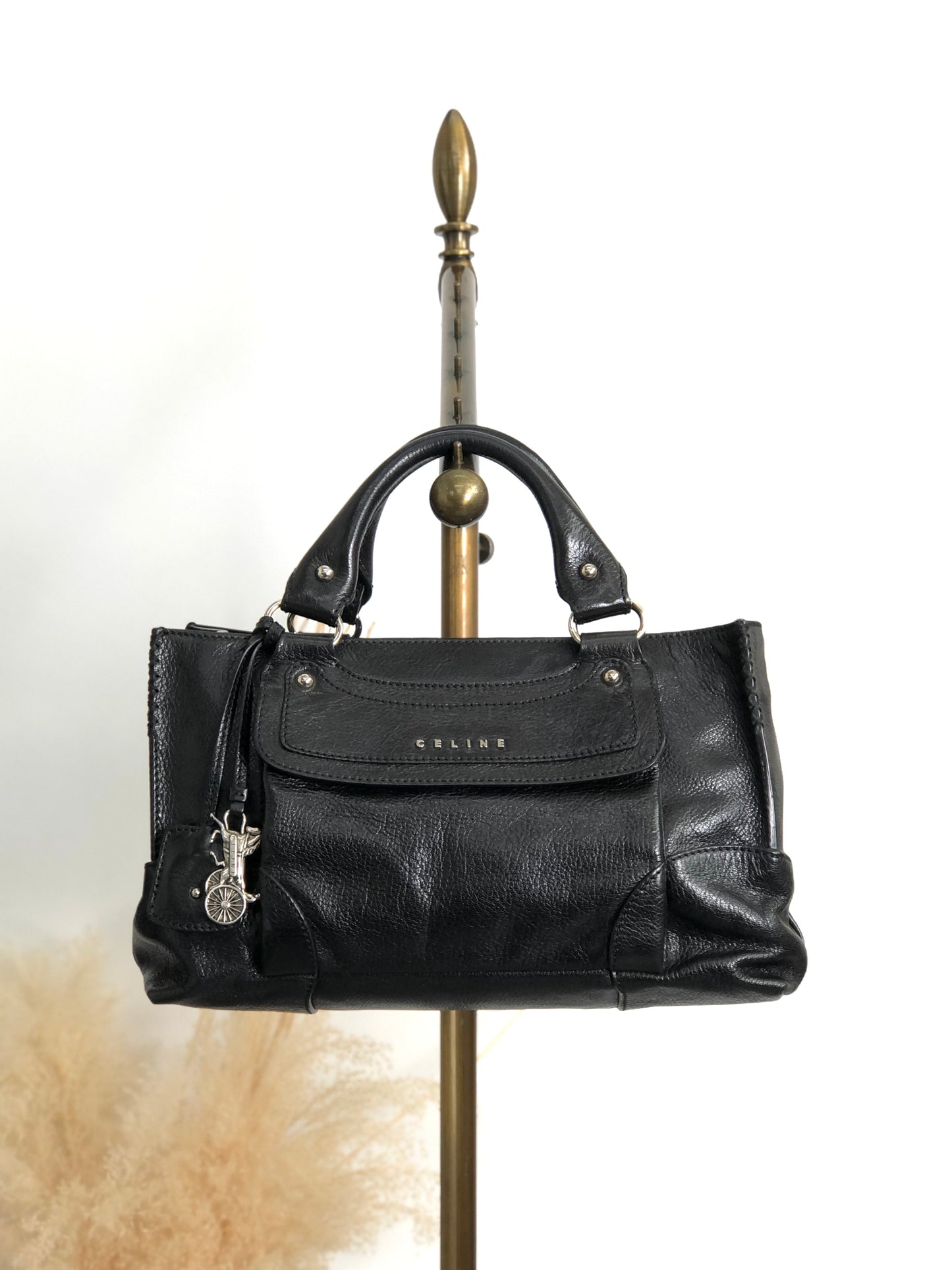 CELINE Horse Carriage Handbag Black Vintage ye36tf