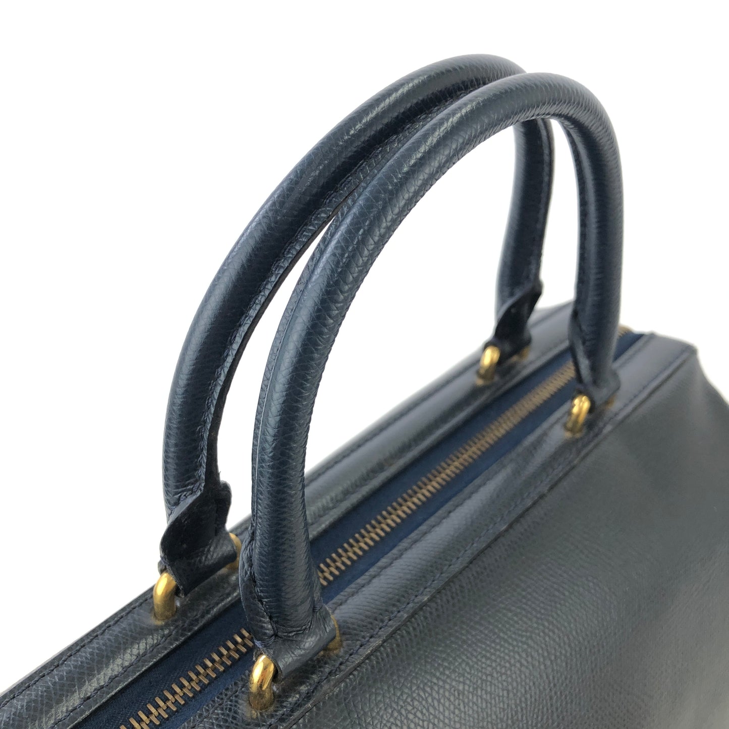 CELINE Embossed Leather Boston bag Handbag Navy Vintage pwhaxj