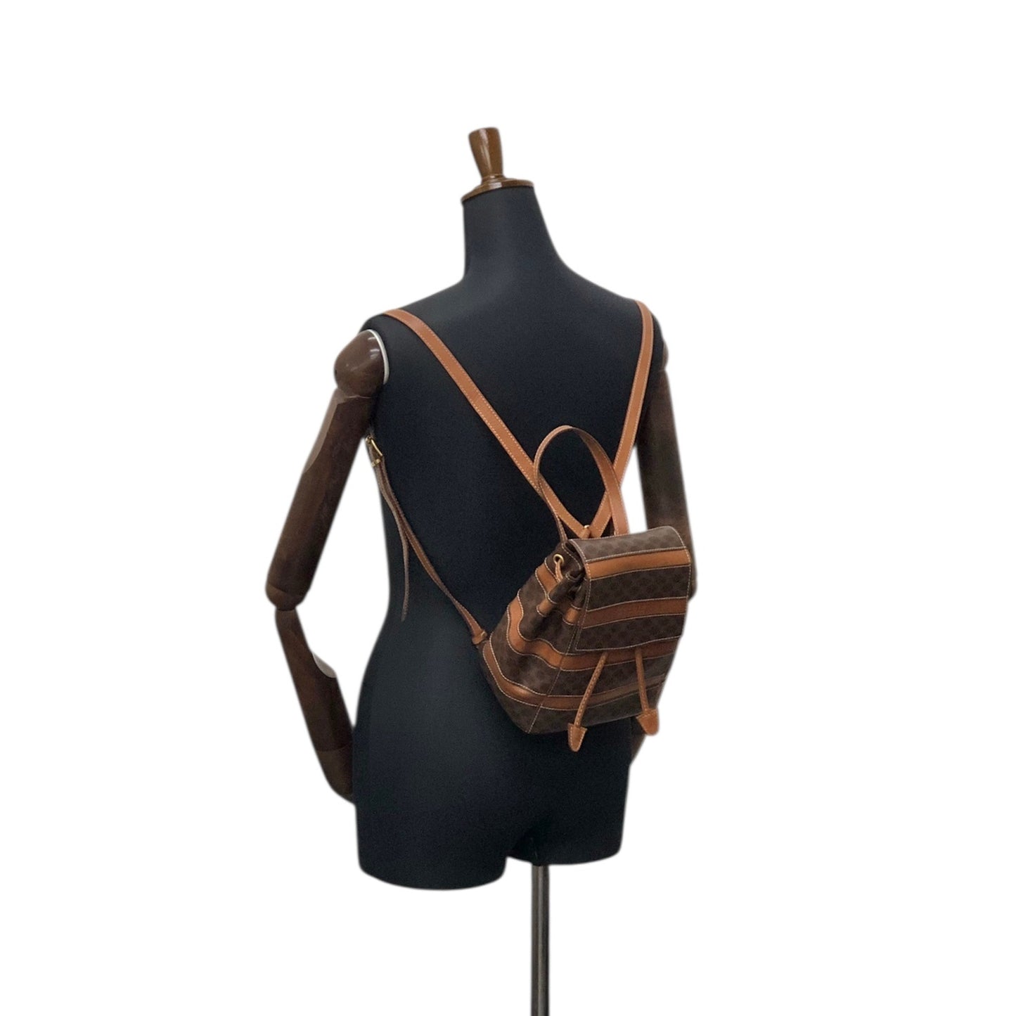 CELINE Macadam Logo Embossed Backpack Brown Vintage fbhpns