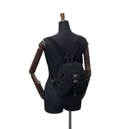 PRADA Tessuto Triangle Logo Double Pocket Backpack Black Vintage msvumv