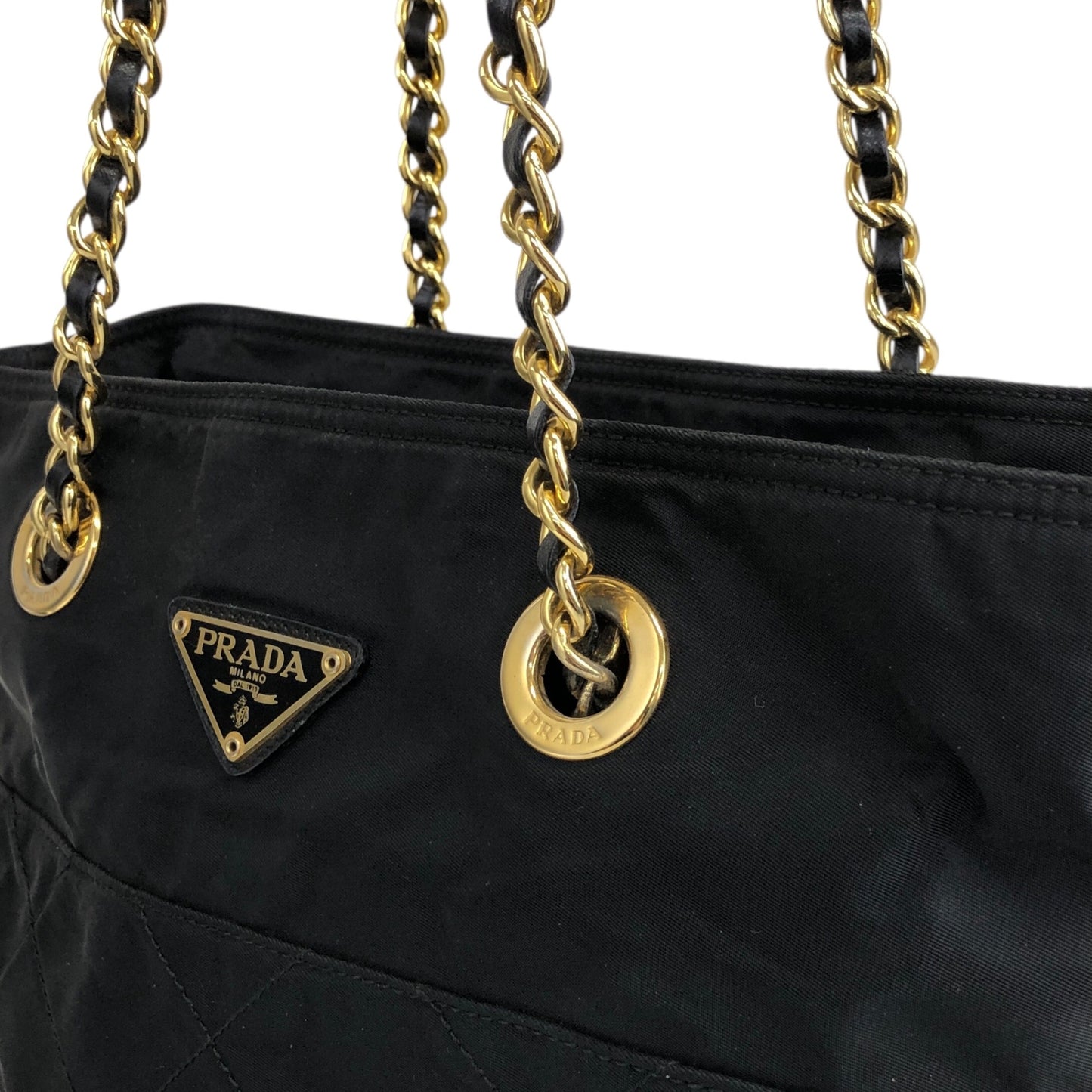 PRADA Tessuto Triangle Logo Chain Shoulder bag Black Vintage aymjy2