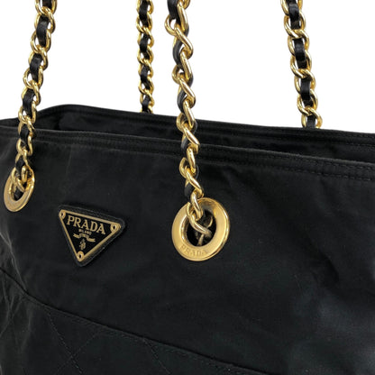 PRADA Tessuto Triangle Logo Chain Shoulder bag Black Vintage aymjy2