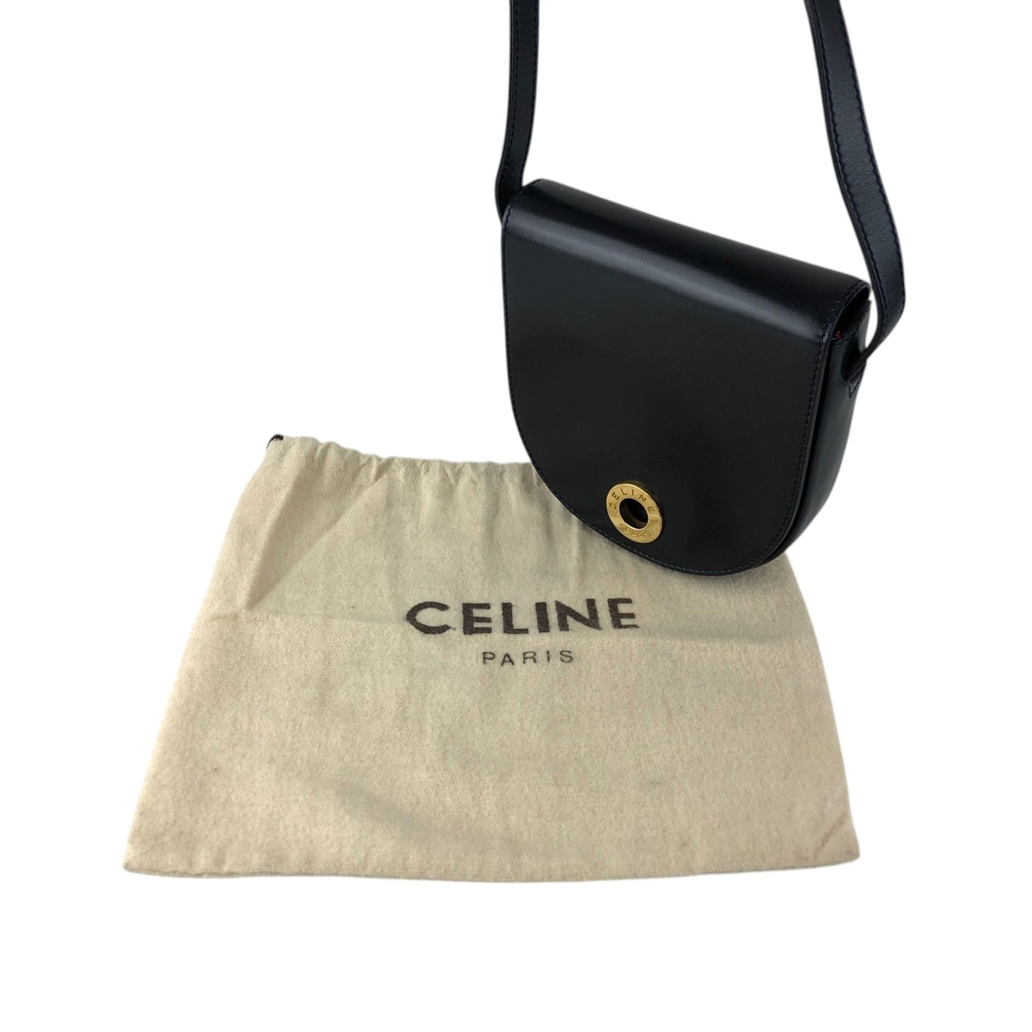CELINE Circle Logo Small Shoulder bag Black Vintage va5bp4