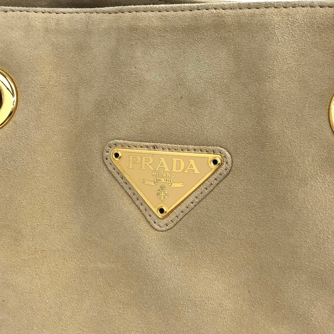 PRADA Triangle Logo Chain Shoulder bag Beige Vintage 4erk77