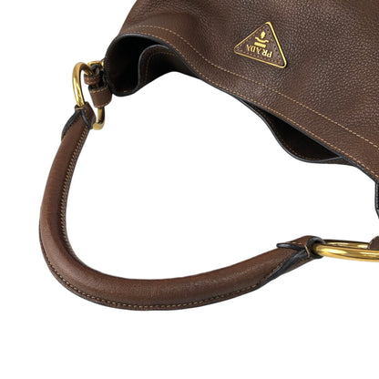 PRADA Triangle Logo Shoulder bag Hobobag Brown Vintage ajvtv2