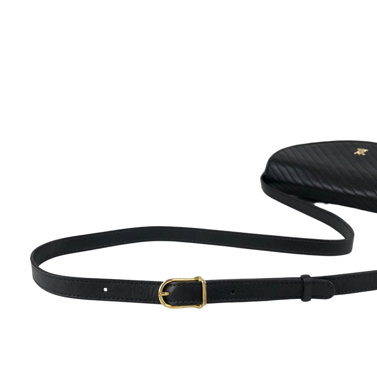 CELINE Blason Bias Stitch Shoulder bag Black Vintage hbufuu