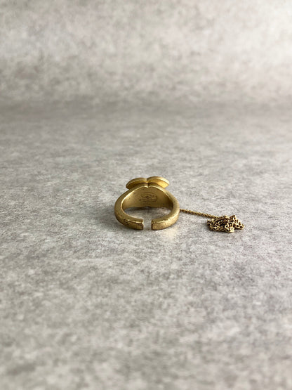 CHANEL Coco Mark Logo Rhinestone Bangle Ring Gold Vintage p7624z